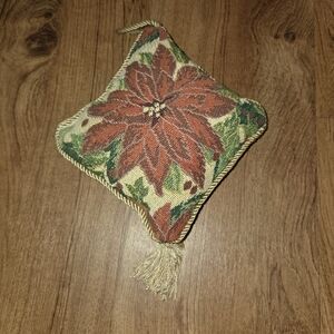 Vintage Tapestry Poinsettia Pillow Hanging With Tassel